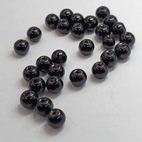 Üveg teklagyöngy - 6 mm - Fekete - 35 db 