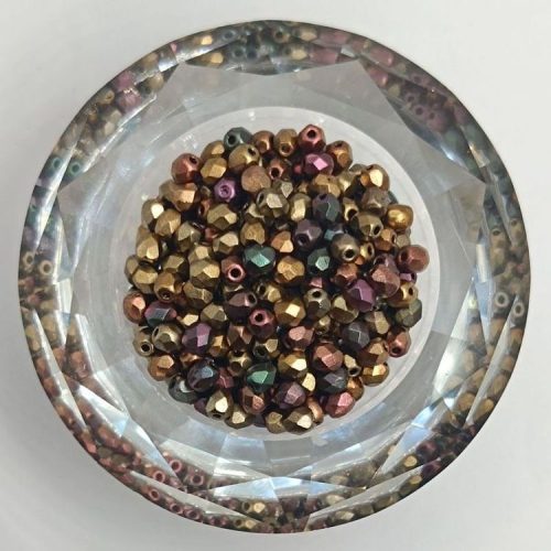 Cseh csiszolt gyöngy - 4 mm - Crystal Bronze Violet Rainbow Matte