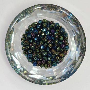 Cseh csiszolt gyöngy - 4 mm - Jet Green Iris