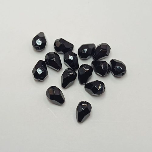Cseh csiszolt csepp alakú gyöngy 8 x 6 mm Jet Black