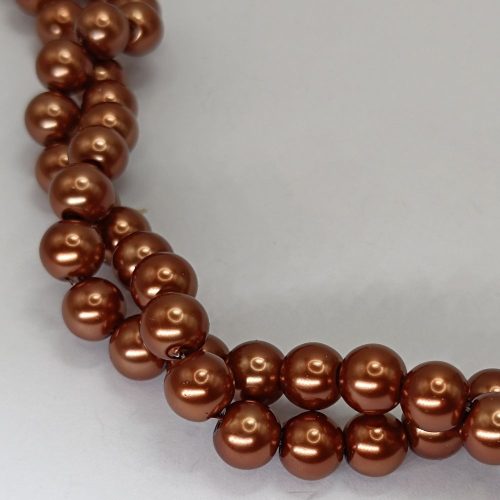 Üveg teklagyöngy - 8 mm - Bronzbarna - 1 szál 