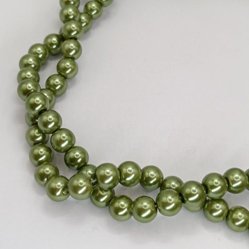 Üveg teklagyöngy - 8 mm - Olívazöld - 1 szál