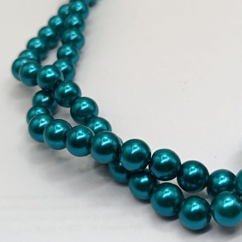 Üveg teklagyöngy - 8 mm - Sötét türkizkék - 1 szál 