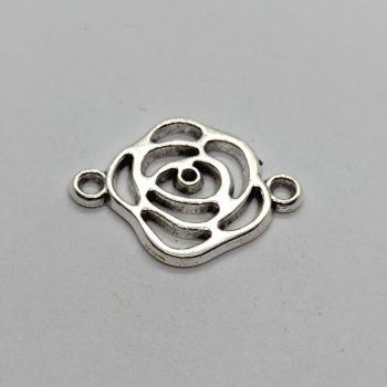 Fém köztes elem  - virág - ezüst - 20 x 15 mm