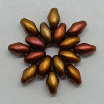 Superduo Cseh Préselt Gyöngy - Matte Metallic Gold Copper