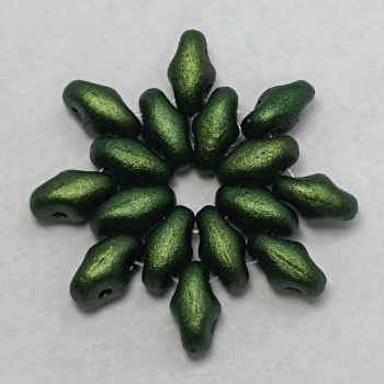Superduo Cseh Préselt Gyöngy - Green - Gold Shine